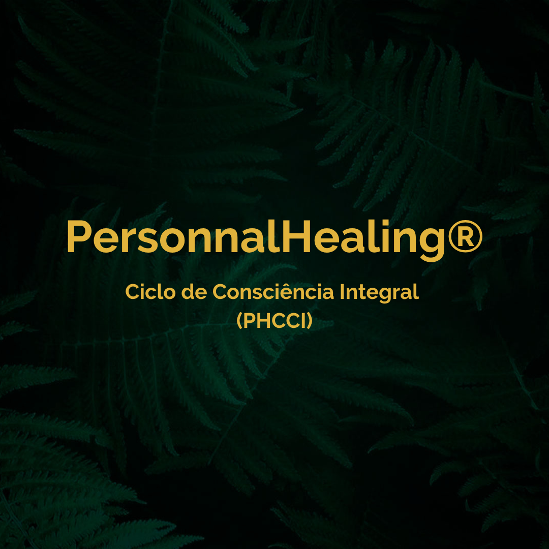Imagem com fundo escuro e folhas verdes que parecem samambaias, escrita dourada da palavras PersonnalHealin® Atendimentos Terapêutico Personalizados